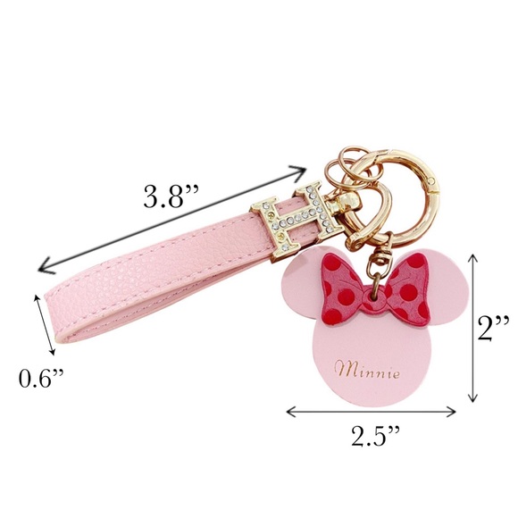 Gorgeous Pink Leather Minnie Mouse with Wrist Strap Key Fob Keychain - Picture 16 of 16